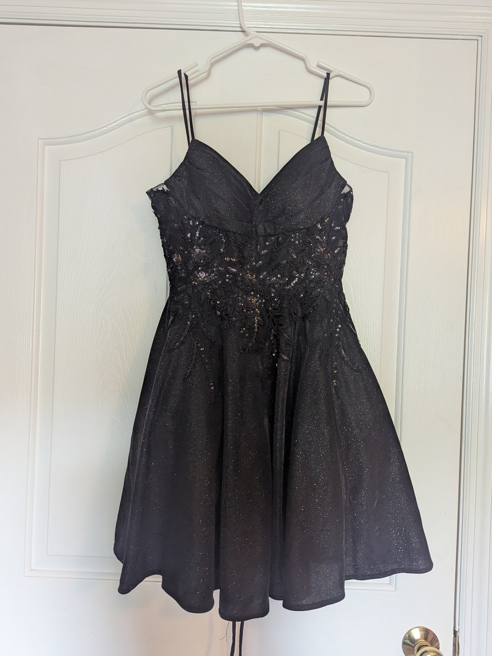 ADORA Black Glitter Embellished Spaghetti Strap Mini Dress